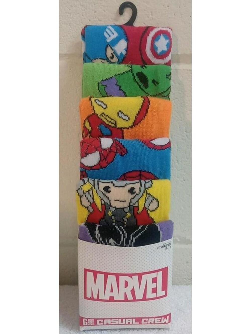 Marvel Casual Crew Socks 6-Pack Fits Shoe Size 8-12
